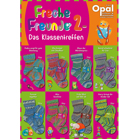 OPAL Freche Freunde 2 spalvingi mezgimo siūlai kojinėms